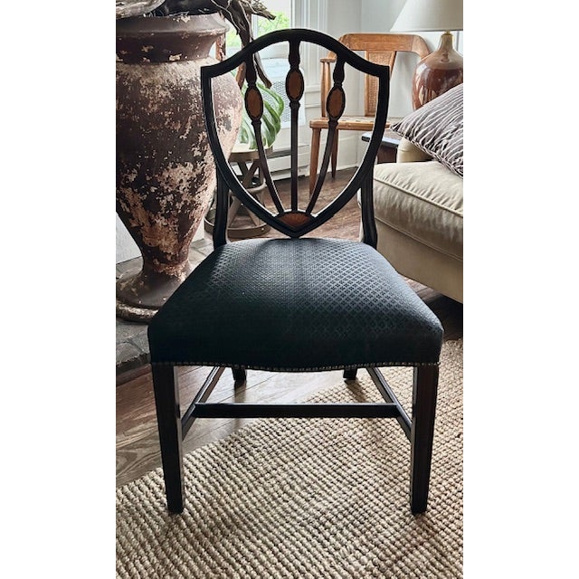 American Antique Federal Shield Back Chair With Inlaid Marquetry and Nailheads For Sale - Image 3 of 11
