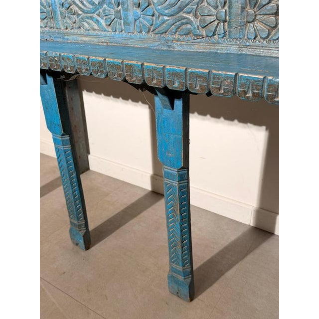 Indian Carved Console Table in Turquoise Blue For Sale - Image 5 of 8
