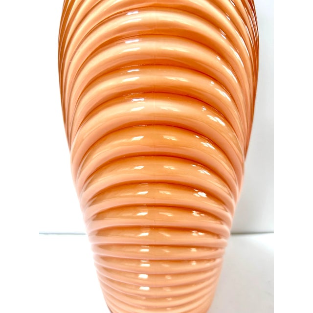 Glass Vintage Glass Art Deco Fan Vase – Coral Peach - Draped Pressed Glass Sculptural Decor For Sale - Image 7 of 10