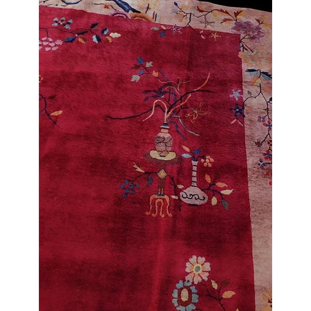 Art Deco Beautiful Maroon Color Background Classic Antique 1920s Art Deco Chinese Rug For Sale - Image 3 of 8