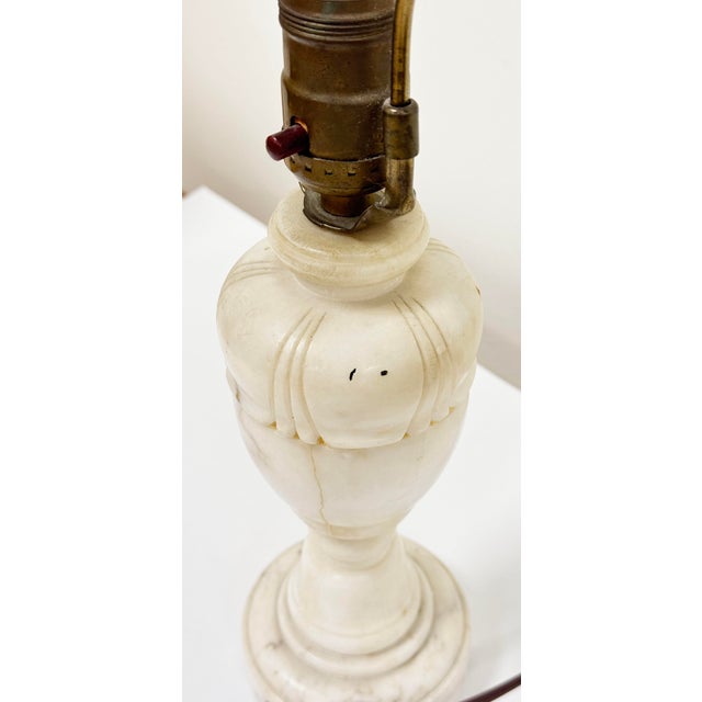 Ivory Antique Mid Century Italian Carved Alabaster Urn Table Lamp For Sale - Image 8 of 14