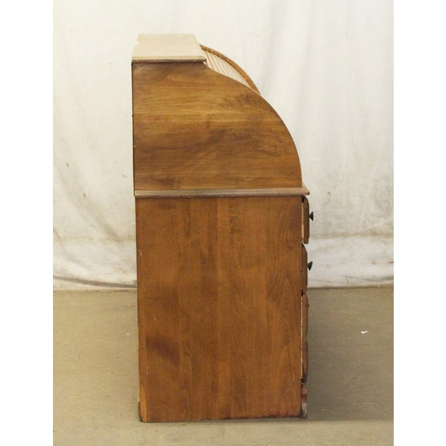 Wood Early 20th Century American Colonial Roll Top Wooden Desk For Sale - Image 7 of 8