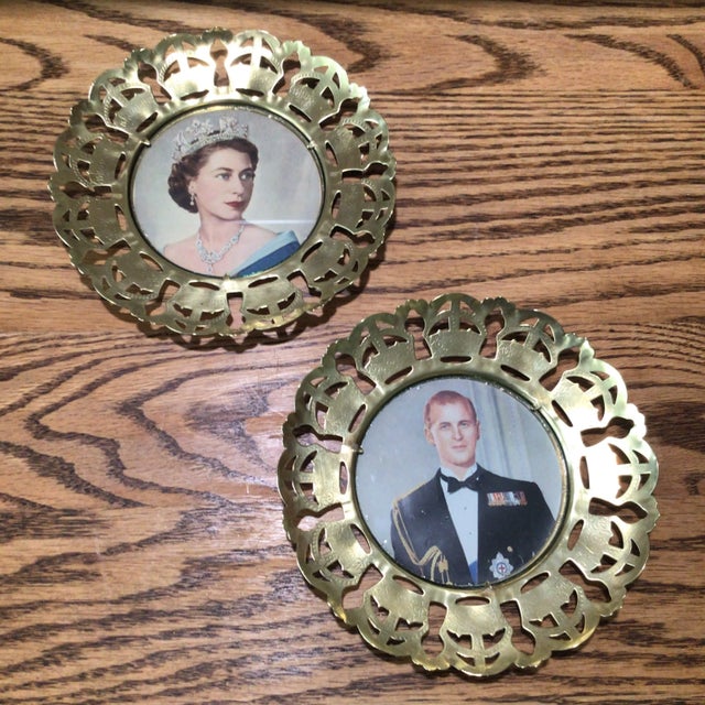 Vintage Queen Elizabeth and Prince Phillip Brass Crown Filigree Coronation Wall Decor - a Pair For Sale - Image 13 of 13