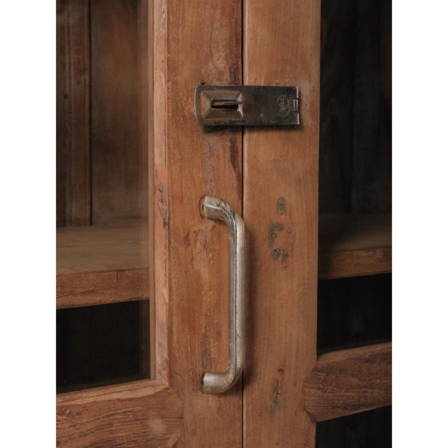 Farmhouse Vintage Wooden Glass-Front Almirah With Paneled Doors and Patinated Finish For Sale - Image 3 of 6