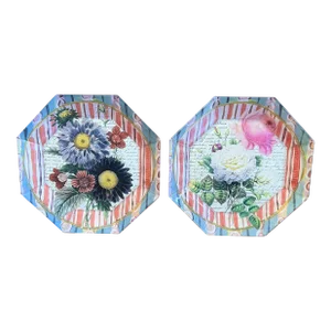Early 20th Century Floral Decoupage Plates - a Pair