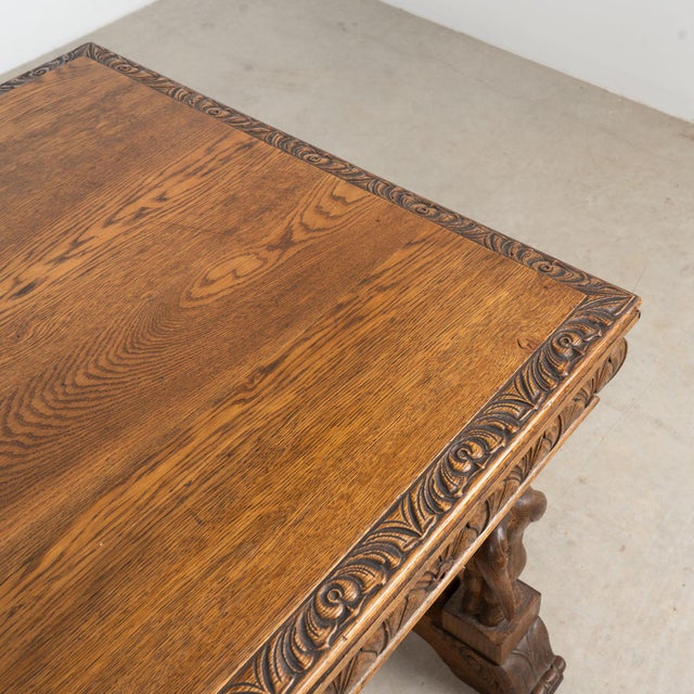 19th Century Danish Carved Oak Desk With Angels and Trestle Base For Sale - Image 6 of 18