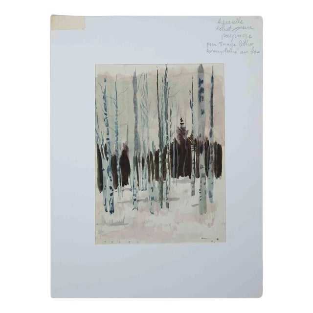 French Landscape, Original Watercolor, Mid 20th-Century For Sale