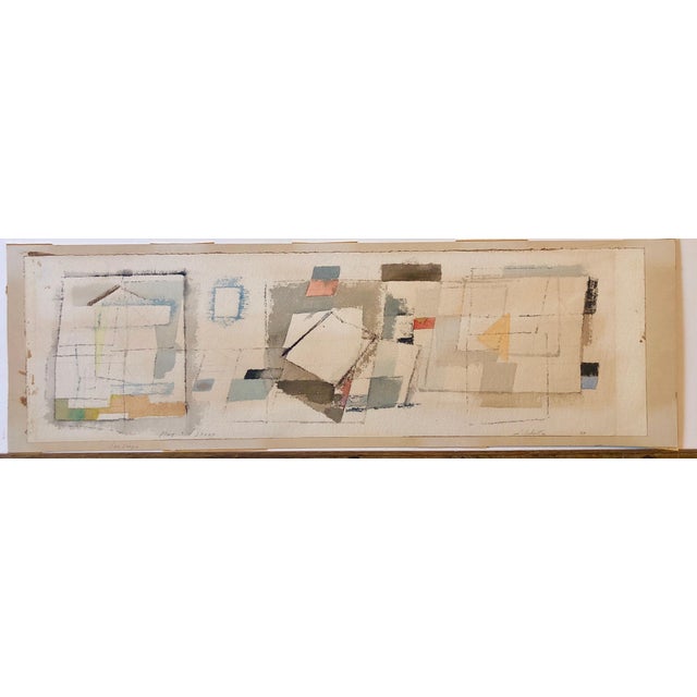 Paint Louise Schatz, 1950's Modernist Watercolor Painting Israeli Bezalel School Bauhaus Style, 1959, For Sale - Image 7 of 7