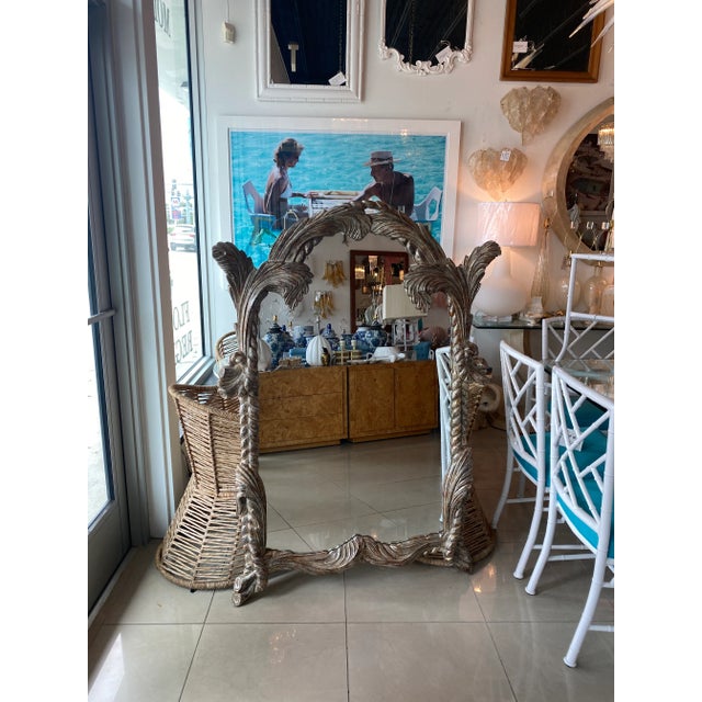 Vintage LaBarge Italian Silver Wood Carved Palm Tree Frond Wall Mirror Serge Roche Style For Sale - Image 11 of 11