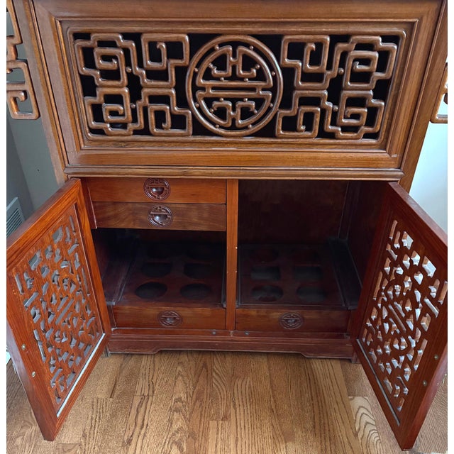 Chinese Chinese Vintage Antique Carved Hardwood Cabinet For Sale - Image 3 of 7