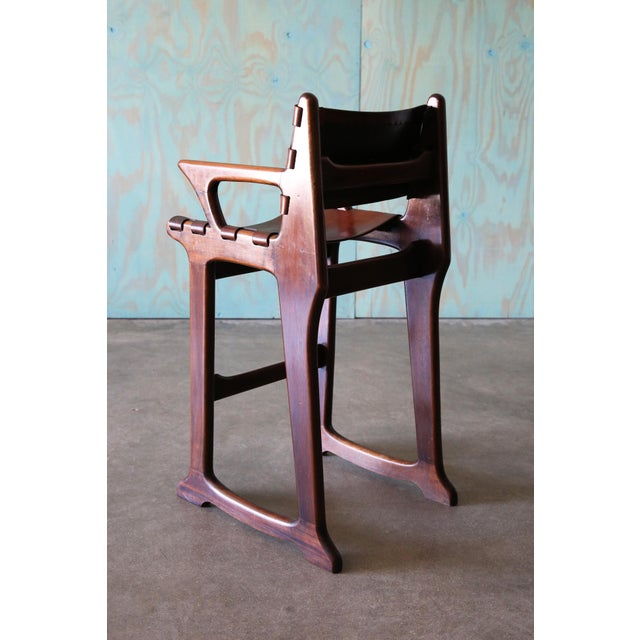 1960s Sergio Rodrigues Style Brazilian Barstools in Patinated Leather - Set of 4 For Sale - Image 14 of 15