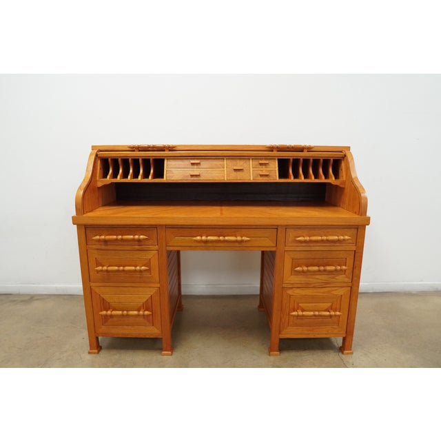 Brown Vintage Oak Rolltop Desk For Sale - Image 8 of 18