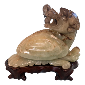 Late 19th Century Multi Colored Jade Sculpture of a Dragon, With Stand.