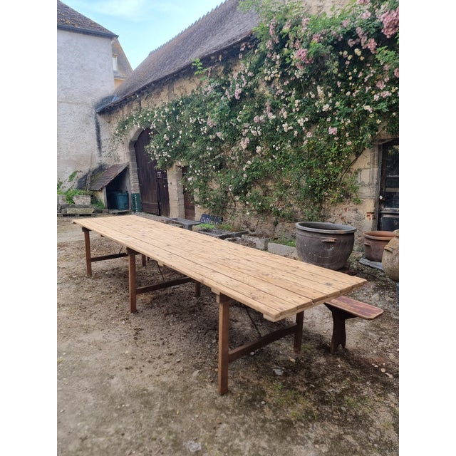 Rustic Antique French Folding Dining Table with Benches in Pine and Chestnut, 1890s, Set of 3 For Sale - Image 3 of 18