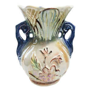 Lusterware #422 2-Handled Vase Floral Design 5.25" x4.50 Made in Brazil VTG 1960