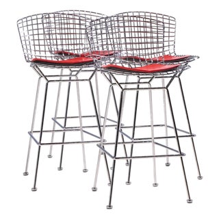 Harry Bertoia for Knoll Mid Century Chrome Bar Stools - Set of 4 For Sale