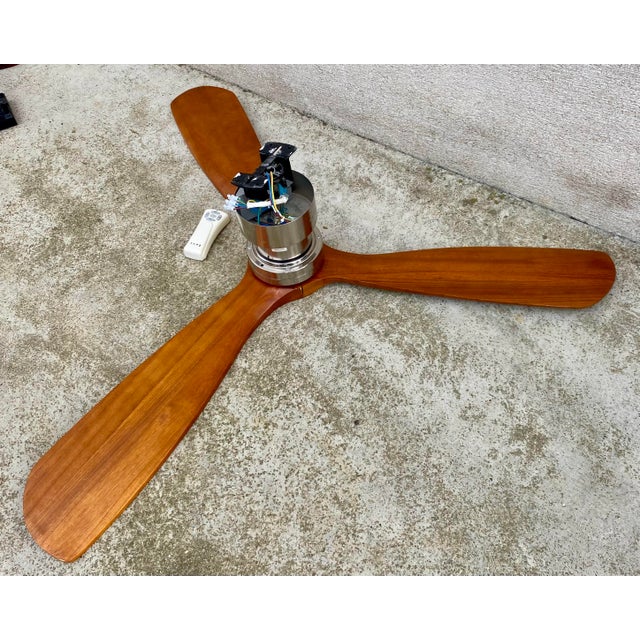Metal Faro Lantau Brown/Chrome Ceiling Fan with Remote Control, Propeller/Airplane Blade Style, 1980s For Sale - Image 7 of 13