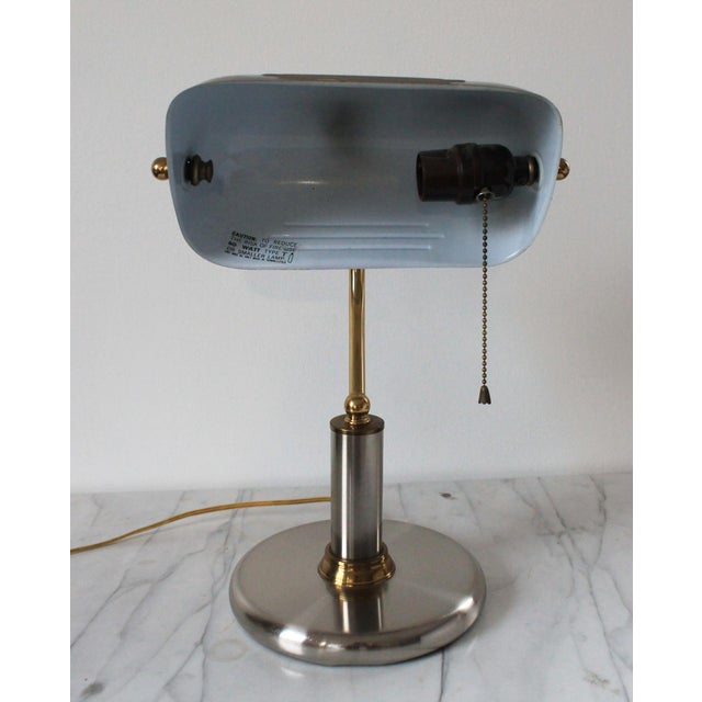 Vintage Art Deco Bankers Stainless Steel & Brass Desk Lamp For Sale - Image 11 of 12