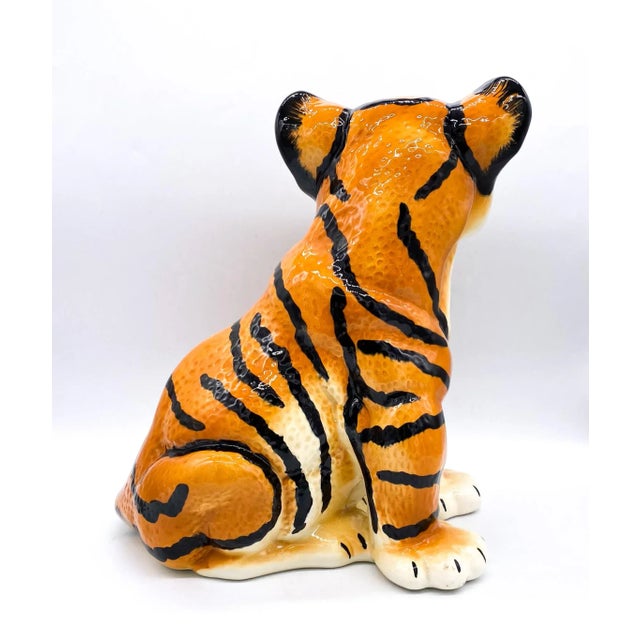 Life-Size Italian Style Ceramic Tiger Cub – Maximalist / Safari For Sale In Houston - Image 6 of 11