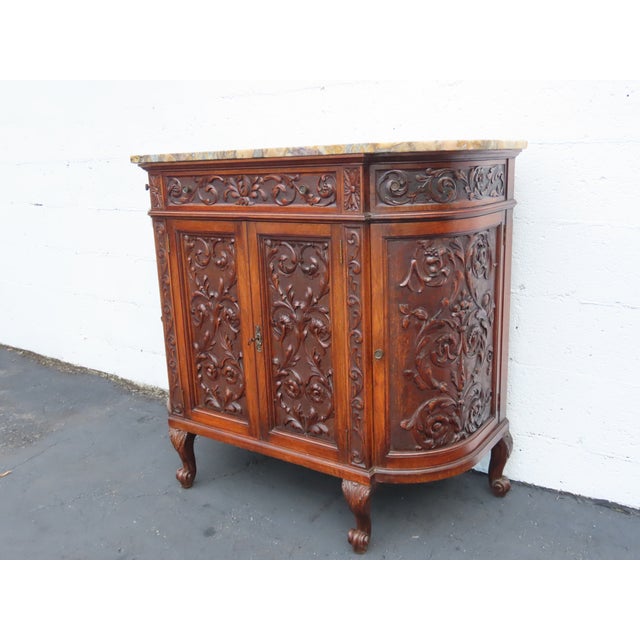 Early 1900s French Heavy Hand Carved Commode Marble Top Cabinet 6672 For Sale - Image 12 of 18