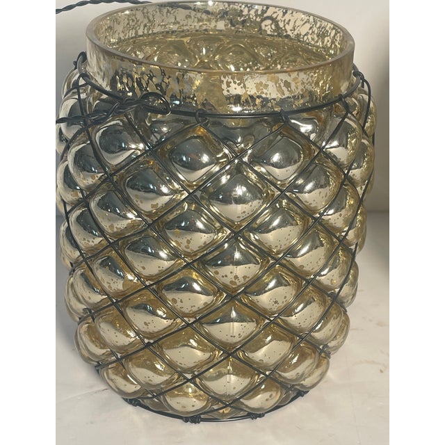 Vintage Pair Mercury Glass Pineapple Vases Bowls For Sale - Image 4 of 4