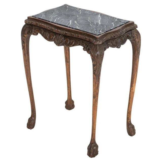 English Oak & Faux Marble Lion Paw Side Table For Sale - Image 10 of 10