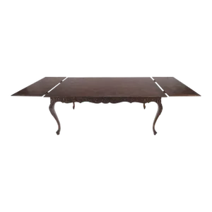 Large French Walnut Refectory Two Leaves Parquetry Carved Top Dining Room Table