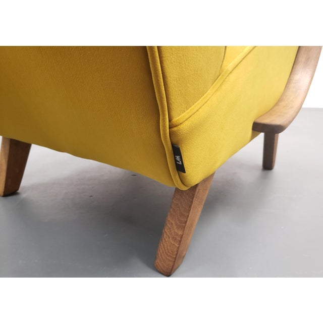 Goldenrod Vintage Bentwood Lounge Chair in Goldenrod Velvet by Jindrich Halabala, 1930 For Sale - Image 8 of 10