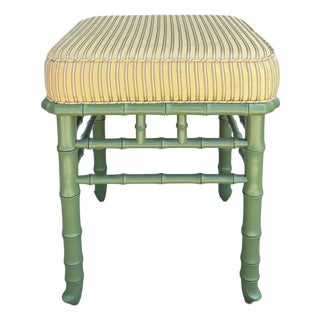 Hollywood Regency Green Painted Faux Bamboo Bench 1 of 2 Available For Sale