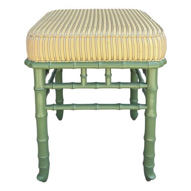 Hollywood Regency Green Painted Faux Bamboo Bench 1 of 2 Available For Sale