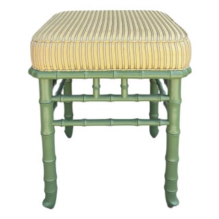 Hollywood Regency Green Painted Faux Bamboo Bench For Sale