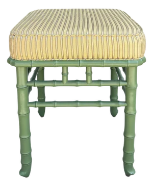 Hollywood Regency Green Painted Faux Bamboo Bench