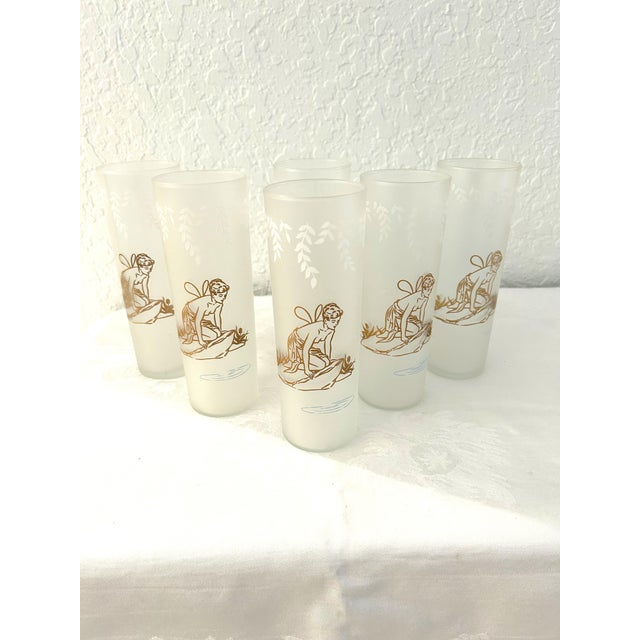 Charming set of six frosted iced tea/high ball glasses in Libbey's White Rock Fairy pattern. Frosted glasses feature a...