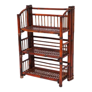 Vintage British Colonial Style Bamboo Three Tiered Folding Etagere