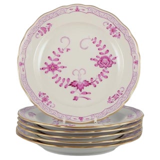 German Pink Indian Porcelain Lunch Plates from Meissen, Set of 6 For Sale