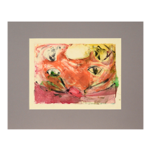 Colorful Cat Face - Transfer Monotype in Water Based Ink on Paper by Heather Speck