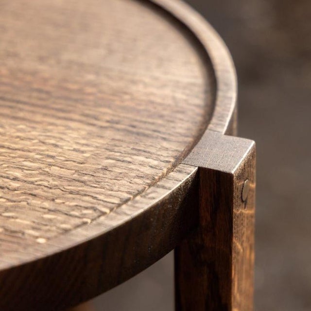 Mid-Century Modern Small Contemporary Walnut Wood Side Table With Bronze Details For Sale - Image 3 of 6