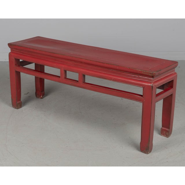 19th Century Chinese Qing Dynasty Red Lacquered Bench For Sale - Image 4 of 11