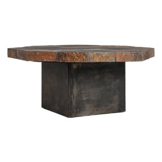 Octagonal Brutalist Slate Stone Table with Iron Base, Antique, France, Circa 1970 For Sale