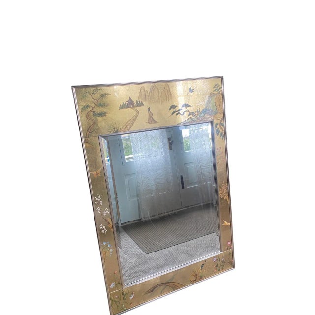 1970s Vintage LaBarge Chinoiserie Gold Leaf Hand Painted Wall Mirror For Sale - Image 5 of 12