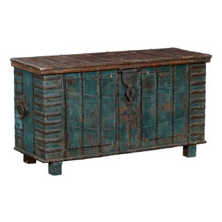 Antique Indian Painted Teakwood Pitara Chest Console For Sale