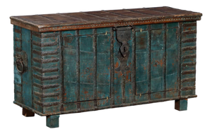Antique Indian Painted Teakwood Pitara Chest Console