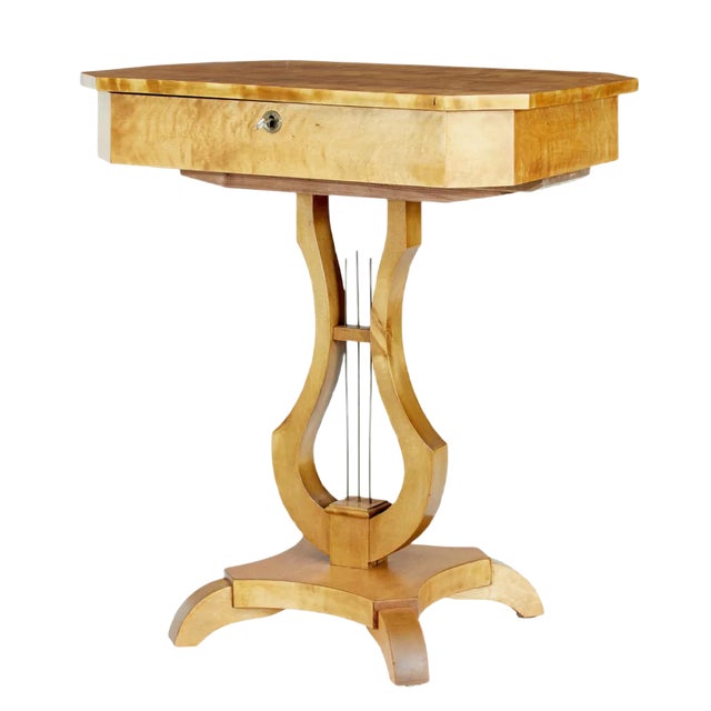 Antique Swedish Lyre Shaped Occasional Table in Birch For Sale