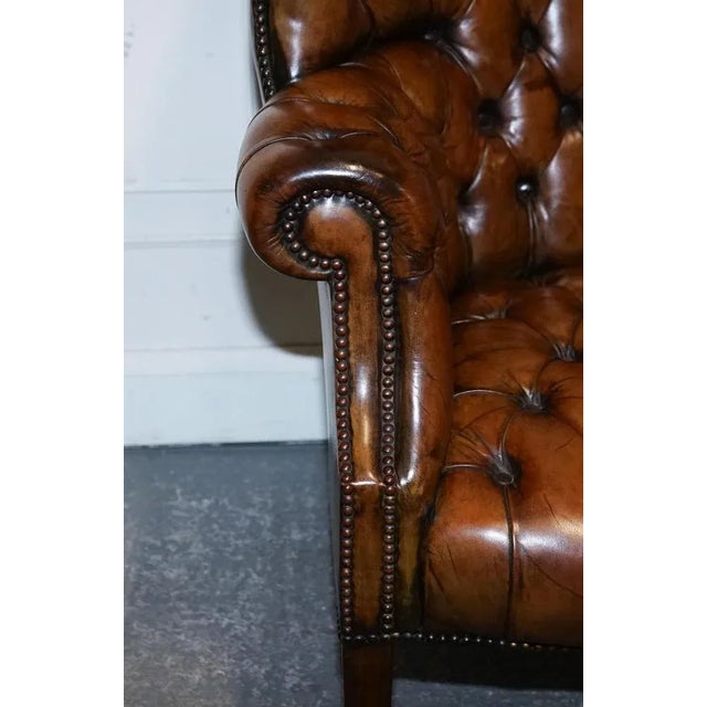 Animal Skin Hand-Dyed Leather Chesterfield Porter's Wingback Armchair For Sale - Image 7 of 18