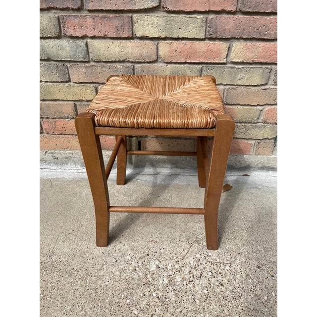 Vintage Mid Century French Rush "Paille" Stool For Sale - Image 13 of 17