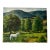 1960s Vintage Original Painting White Horse in a Field With Trees, Mountains, and a Red Barn For Sale