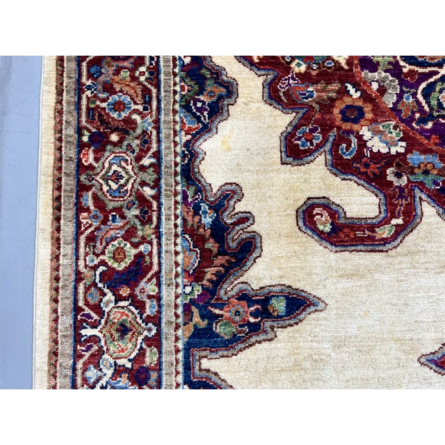 Beige & Red Persian-Style Medallion Wool Rug, Natural Dyes, 5'10