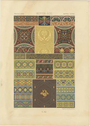 After Racinet, Middle Ages Decorative Motifs Gothic Tile and Border Designs, 1869, Print