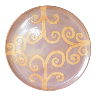 Large Brown & Tan Swirled Ceramic Signed Plate For Sale