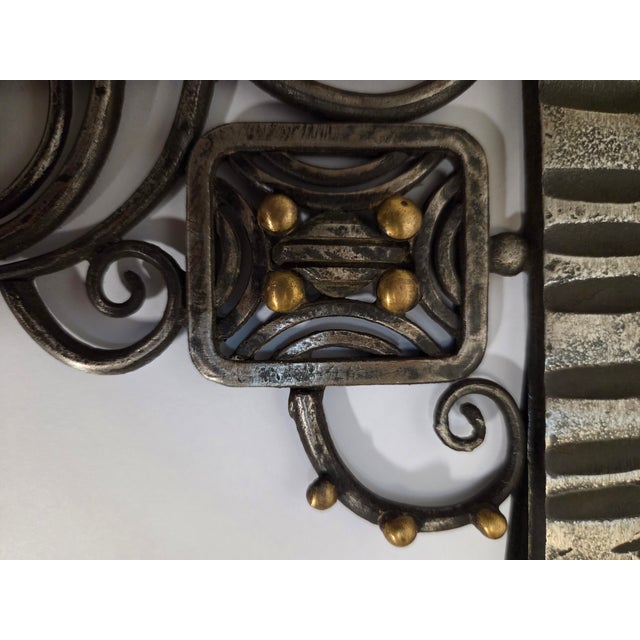 Silver Magnificent Hand Hammered Iron & Brass Inlaid French Art Deco Mirror For Sale - Image 8 of 17